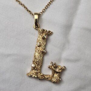 Oscar de la Renta Tree-Inspired Letter L Necklace, Gold-Plated